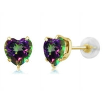 Paris Jewelry 14k Yellow Gold 4 Ct Heart Created Mystic Topaz Stud Earrings Gift for Women plated