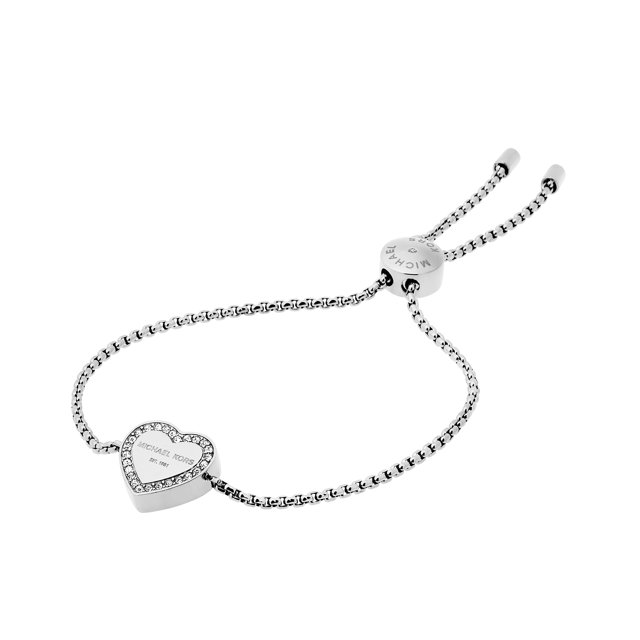 Pulsera Michael Kors de acero inoxidable en forma de corazón y cristal plateado