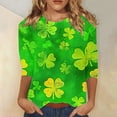 thumbnail image 2 of Diufon T-Shirts de la Saint-Patrick pour Femmes, Grande Taille, Imprimé Trèfle, Manches 3/4, Col Rond, 2 of 5