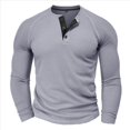 thumbnail image 3 of Camiseta Henley de Larga para Hombre, Informal, con Botones, Suave, Elástica, Básica, con Diseño de Gofre, para Otoño. Gris S, 3 of 6