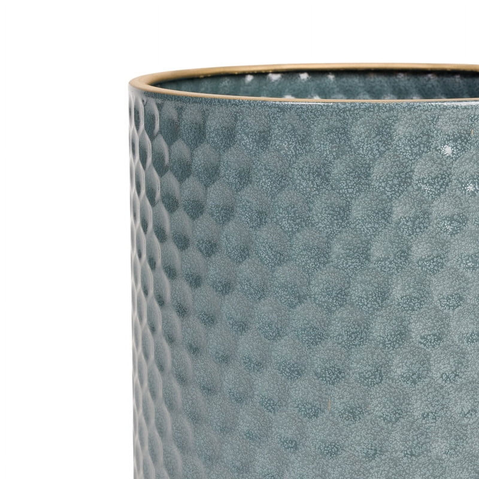 Honeycomb Metal Planter Pot With Peg Base - Blue-Green - 8.75"H x 8"W