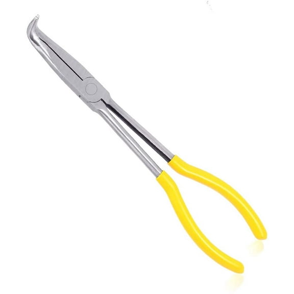 SPEEDWOX Long Reach Needle Nose Pliers 90 Degree 11 Inches Bent Long Nose Pliers Serrated Jaws