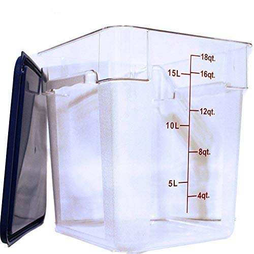 Tiger Chef 18 Quart Commercial Grade Clear Food Storage Square Polycarbonate Containers With Blue Lids 4 Pack