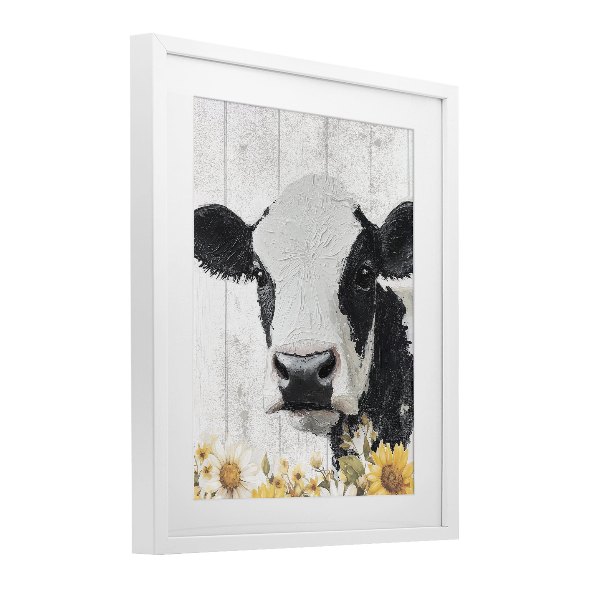 Stupell Industries Cow and Sunflowers White Framed Print Under Glass, design by Christine Simpson Art