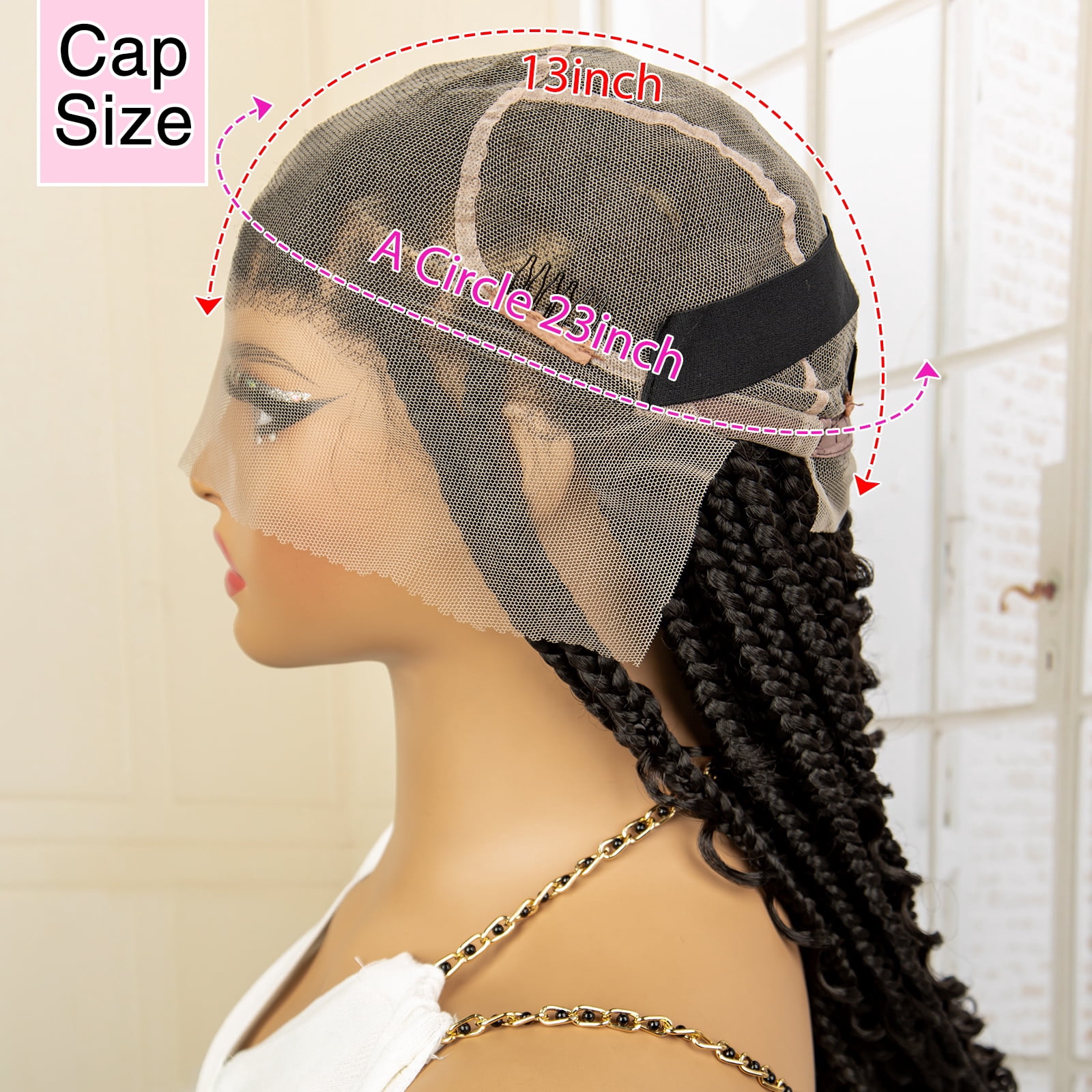 Full Lace Synthetic Boho Braided Wigs with Baby Hair Long Curly Hair Wig with Braids 36 Inches Lace Frontal Braiding Wig for Black Women