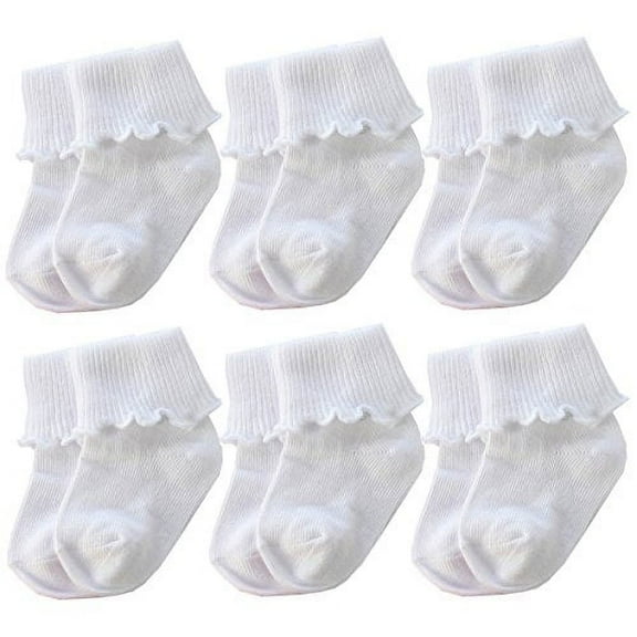 Xiyadun 6 Pairs Baby Girls Turn Cuff Ankle Socks Low Cut Cottle Ruffle Dress Socks Cute (12-24 Months, Ruffle White)