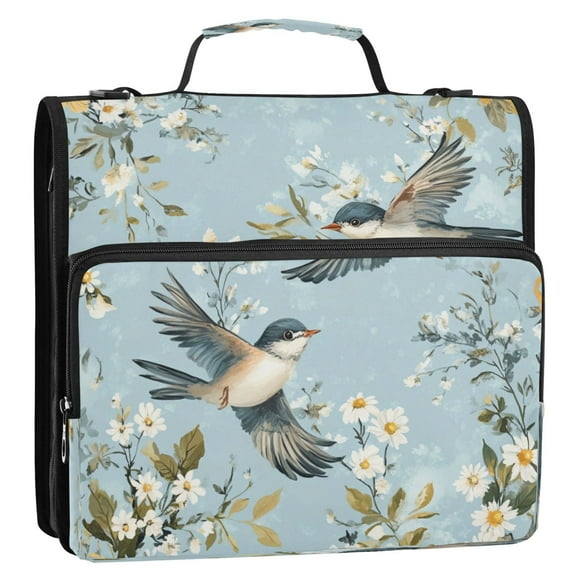 Circular Folder Package 13.6*3.5*12.4 Inches ,Binder Bag，Binder Organizer，Zipper Binder，3 Ring Binder ,Suitable for Work Super Beautiful Bird