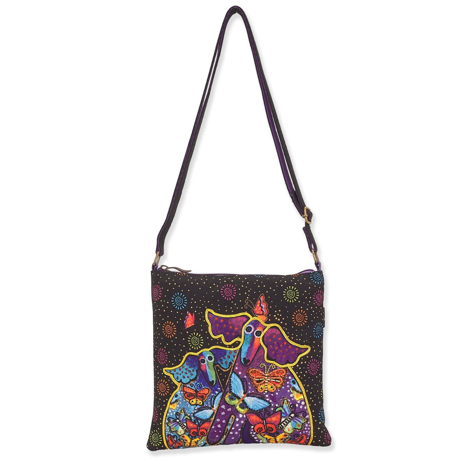 Laurel Burch Dogs and Papillons Canvas Small Crossbody Tote – LB8171 ...