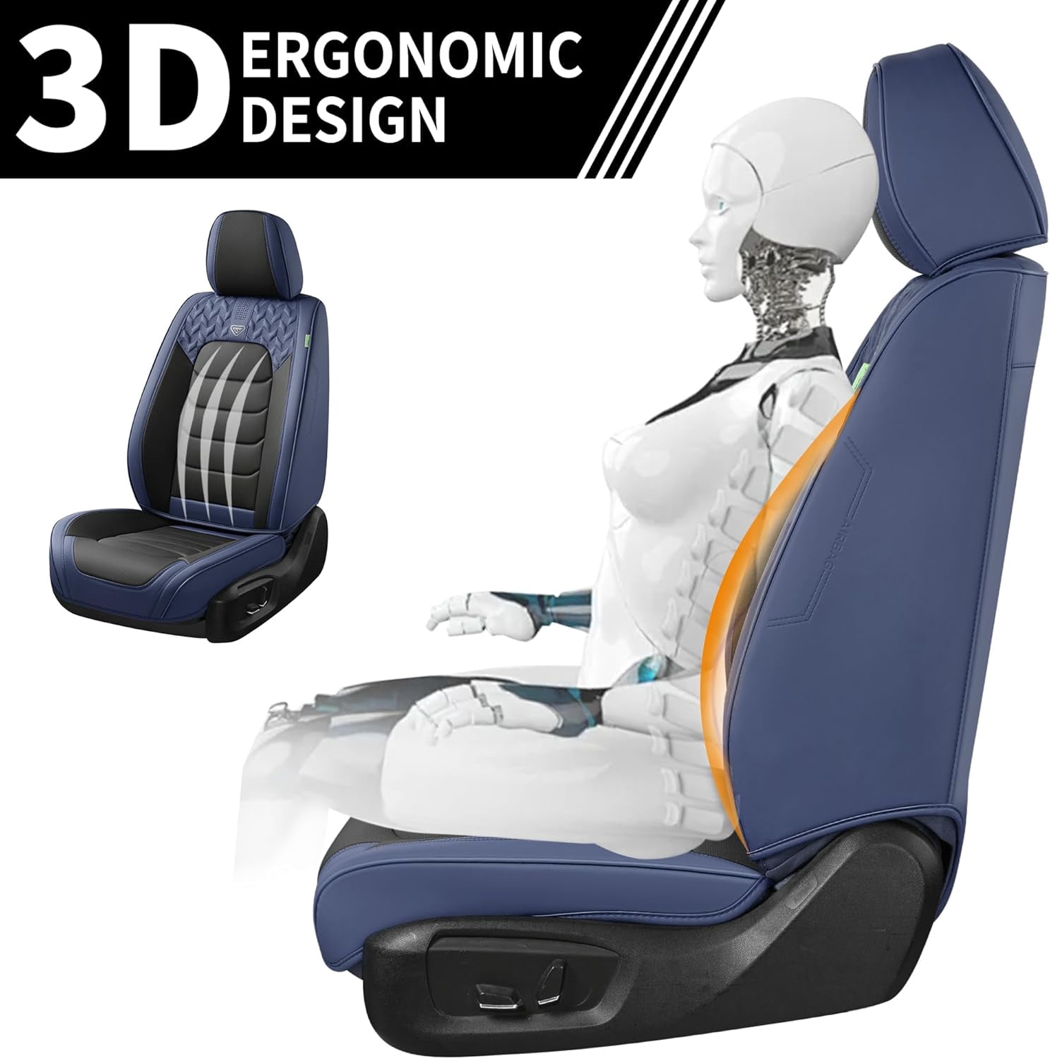 FLORICH Car Seat Covers Front Pair, Waterproof Faux Leather Seat Protectors, Auto Interior Cushions Fit for Most Cars Suv Trucks, Black&Blue