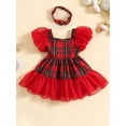 thumbnail image 3 of CIYCuIT Kids Baby Girl Christmas 2Pcs Outfits Short Sleeve Mesh Patchwork Plaid Print A-line Dress + Headband 6M 12M 18M 24M 3T 4T 5T Toddler Casual Princess Dress, 3 of 8