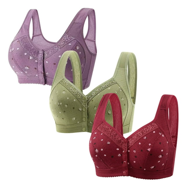 Plebaso Womens Wireless Front Closure Everyday Bras Full Coverage Thin Cup Women's Push up Bralettes 3 Pack