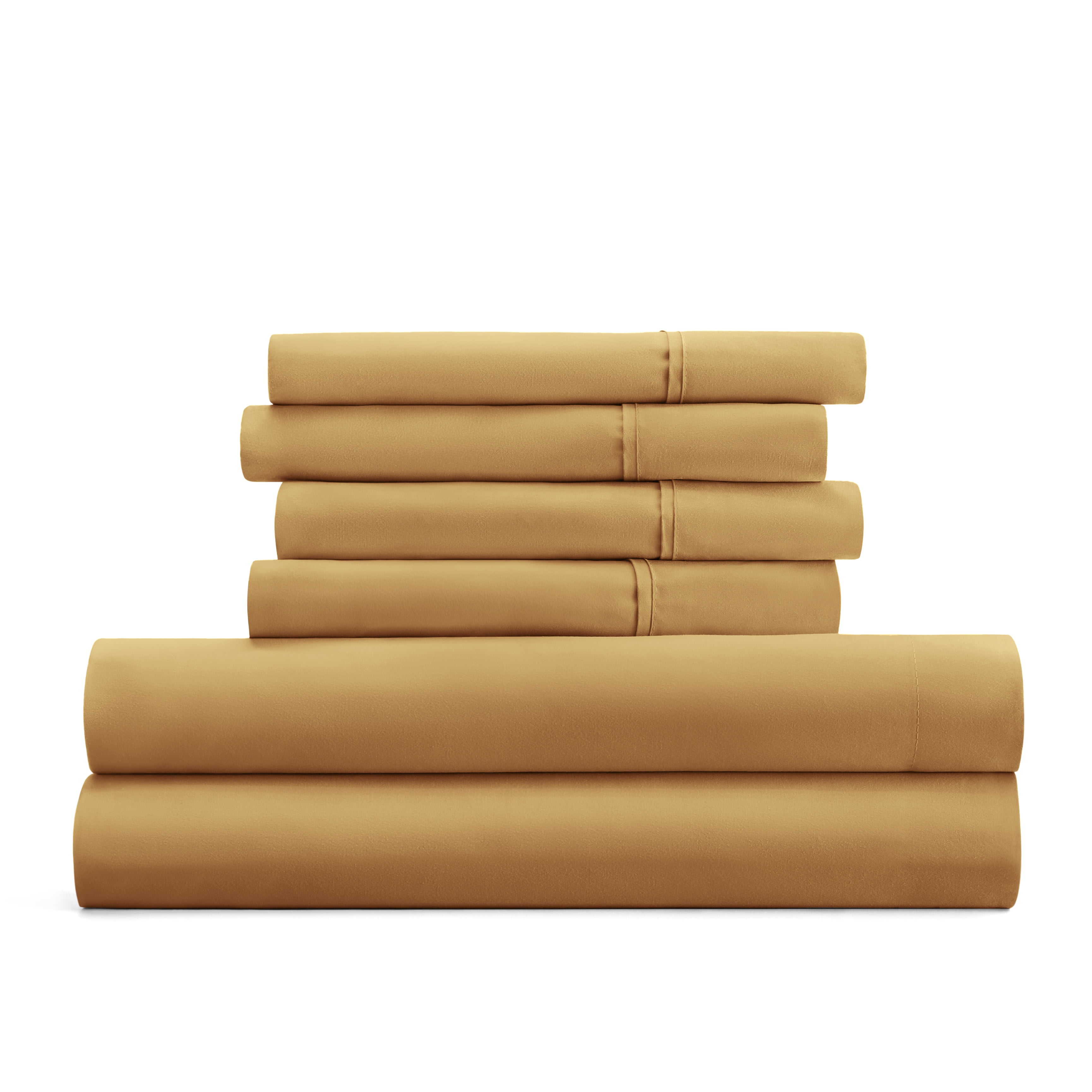 California King, Gold Solid Microfiber 6 Piece Bed Sheet Set, by Noble Linens