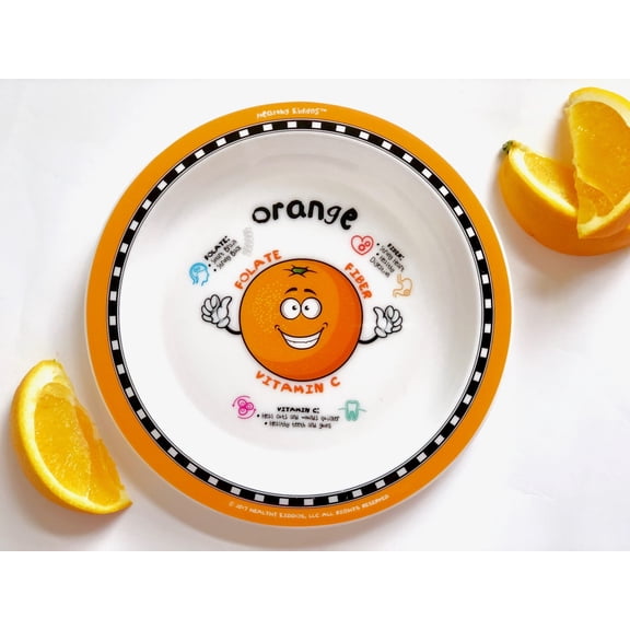 Healthy Kiddos Childrens Nonslip Fruit and Veggie Plates-Orange