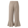 thumbnail image 4 of Levmjia Women Summer Solid Color Wide Leg Pants Casual Loose Fit Flare Bell Bottom Trousers with Pockets Elastic Waist Ruffle Hem Pants, 4 of 9