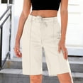 thumbnail image 2 of Women's Polyester Casual Solid Color Shorts with Pocket, Elastic Drawstring Waist Comfortable Shorts, Casual Summer Shorts for Travel Beach Lounge, Women Shorts | UKHCCC,Khaki S, 2 of 8