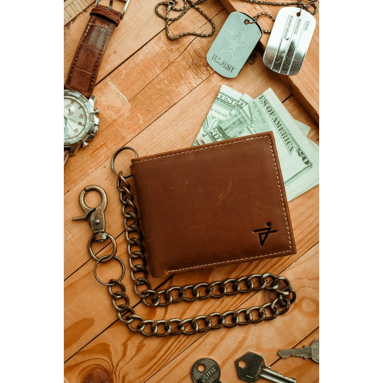 Bi-fold Chain Wallet for Men RFID Safe Leather Chain Wallet