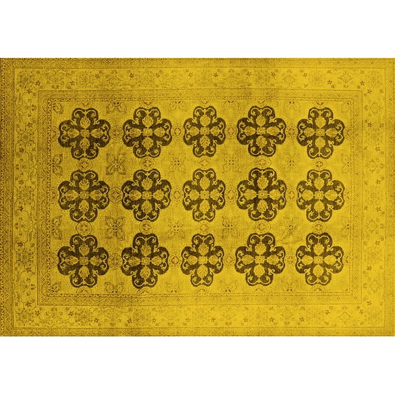 Ahgly Company Machine Washable Indoor Rectangle Oriental Yellow Traditional Area Rugs, 2' x 3'