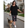 thumbnail image 4 of Homlouue Plus Size Womens Pajama Sets,V-Neck Sleepwear Top&Capri Printed Pants with Pockets,2 Piece Womens Lounge Set(2XL,Black), 4 of 8