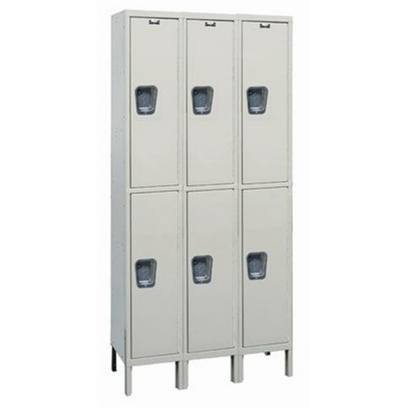 Hallowell UY3588-2A-PT Hallowell Maintenance-Free Quiet - MFQ - Locker, 45 in. W x 18 in. D x 78 in. H, 729 Parchment, Double Tier, 3-Wide, Assembled