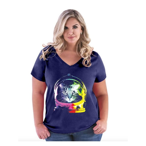 Normal is Boring - Women's Plus Size V-neck T-Shirt, up to Size 28 - Space Cat