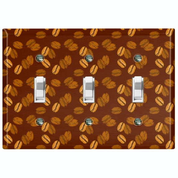 Metal Light Switch Wall Plate Outlet Cover (Mocha Coffee Bean Espresso Cup Cappuccino Grounds - Triple Toggle)