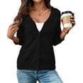 thumbnail image 2 of Womens Summer Cropped Cardigan 3/4 Sleeve Button Up Thin Crochet Knit Shrug Sweater Black XL, 2 of 8