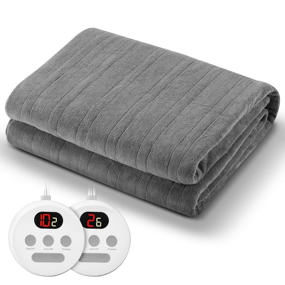 Entil Heated Mattress Pad 76"×80" King Size with Dual Controller, 10 Heating Levels & 1-10H Auto Off Timer, Coral Velvet, Gray