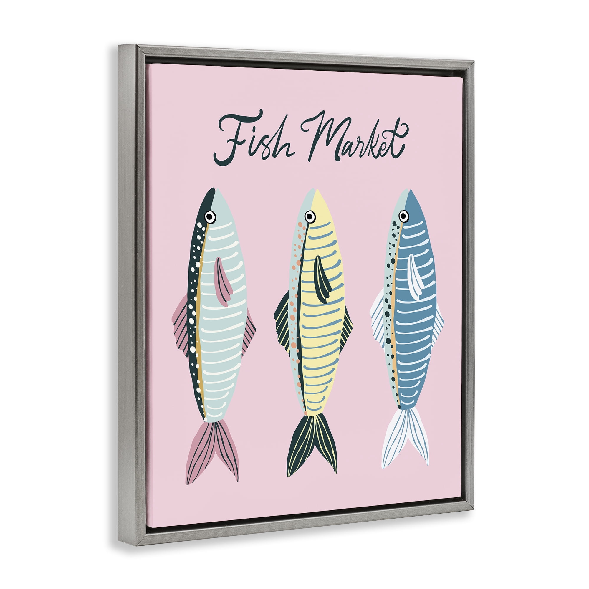 Stupell Industries Quirky Coastal Fish Market Gray Framed Floater Canvas Wall Art, design by Hey Bre! Creative Studio