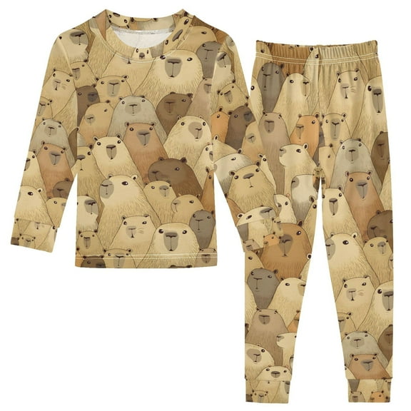 joogoo Doodle Capybara 2 Piece Long Sleeve Tee and Pants Cotton Pajama Set 5Y