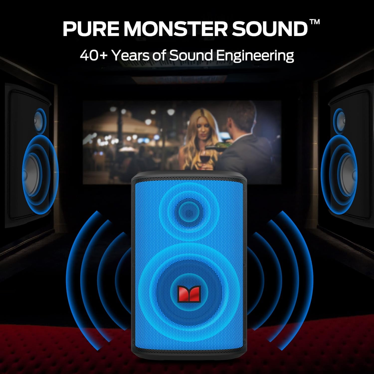 Monster Bluetooth Speakers 80W, Powerful Sound and Punchy Bass, Full-Screen Colorful Lights, Bluetooth 5.3, 24H Playtime, Portable Wireless Speakers for Outdoor, Party