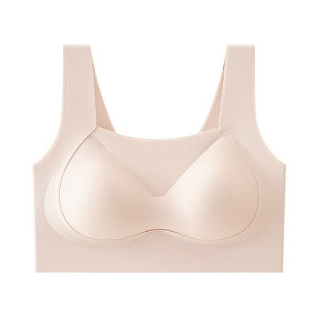 QYZEU Women Bra Wireless Lightweight Comfortable Straps Sports Bras Push Up Breathable Soft Underwear Seamless Solid Color Tank Top Bra Beige L
