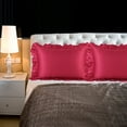 thumbnail image 2 of PiccoCasa Satin Pillowcase Ruffled Pillow Shams Set of 2, King Burgundy, 2 of 8