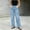 Blue, variant on Women's Solid Color Denim Pants, Straight Leg, Button & Zipper Pockets, Casual Long Trousers Khaki S