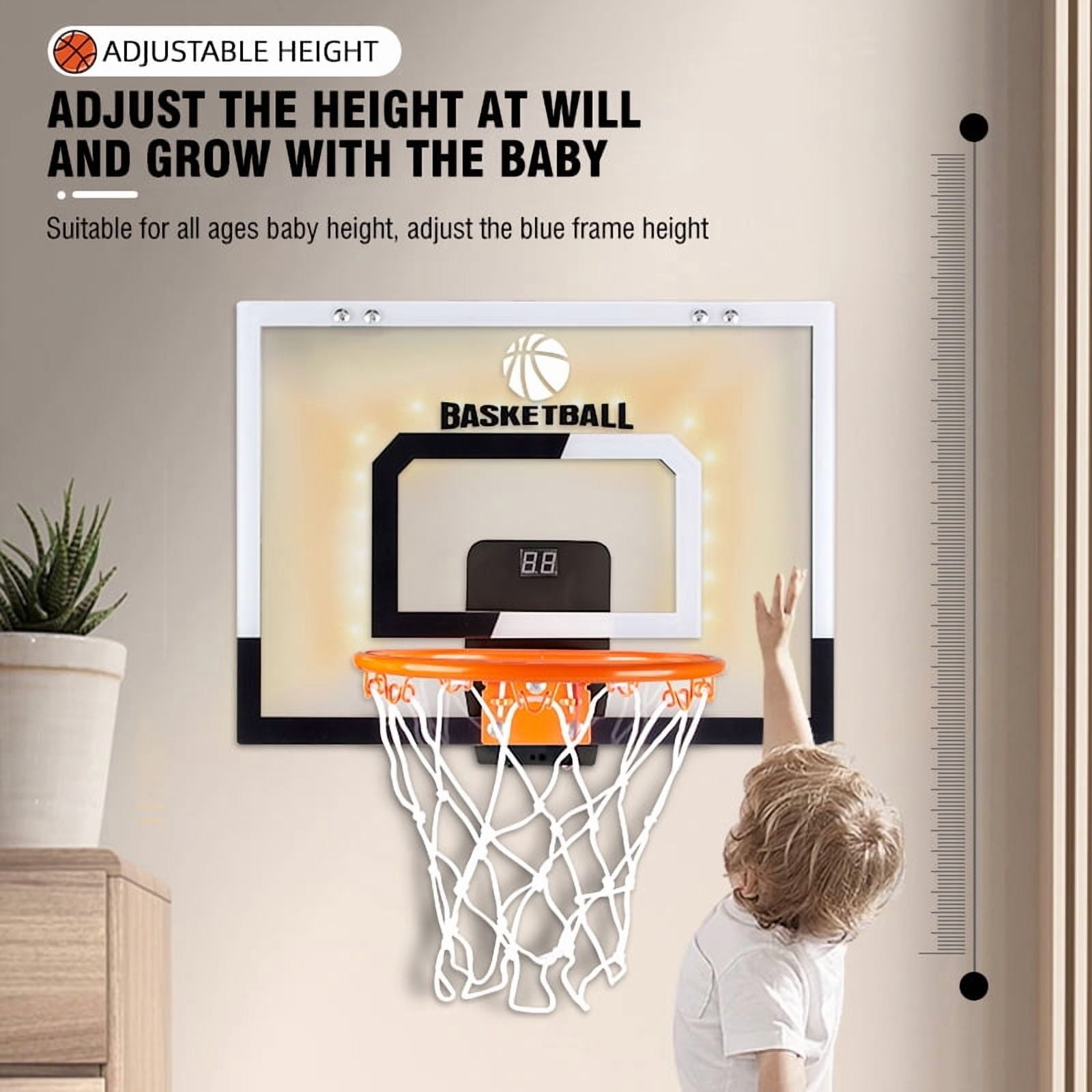 Indoor Basketball Hoop Mini Hoop with Electronic Scoreboard for Door Wall Room, Child, Black