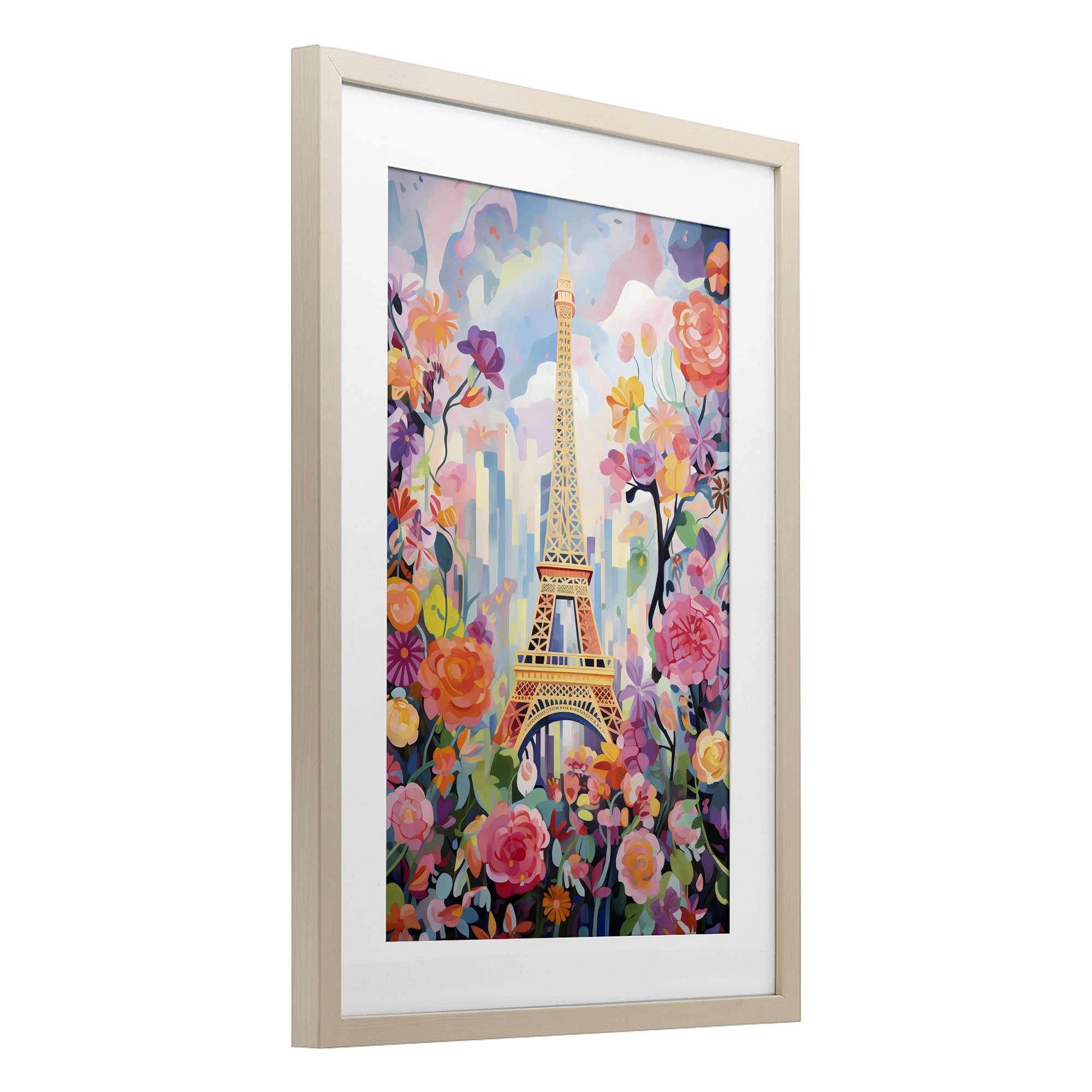 Stupell Industries Eiffel Tower Surrounded By Florals Birch Framed Print Under Glass, design by Creative Studio
