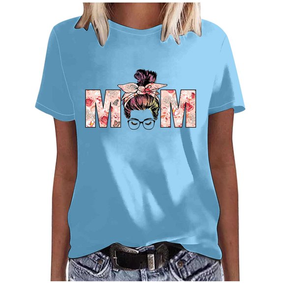 Aloohaidyvio Mothers Day T Shirts for Women,Mother's Day Gift Shirts Loose Short Sleeve Mama Funny Letter Printed Tops S
