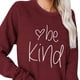 thumbnail image 2 of Sudadera de mujer con cuello redondo, jersey de manga larga con estampado Be Kind, blusa holgada informal para mujer, rojo vino S, 2 of 6