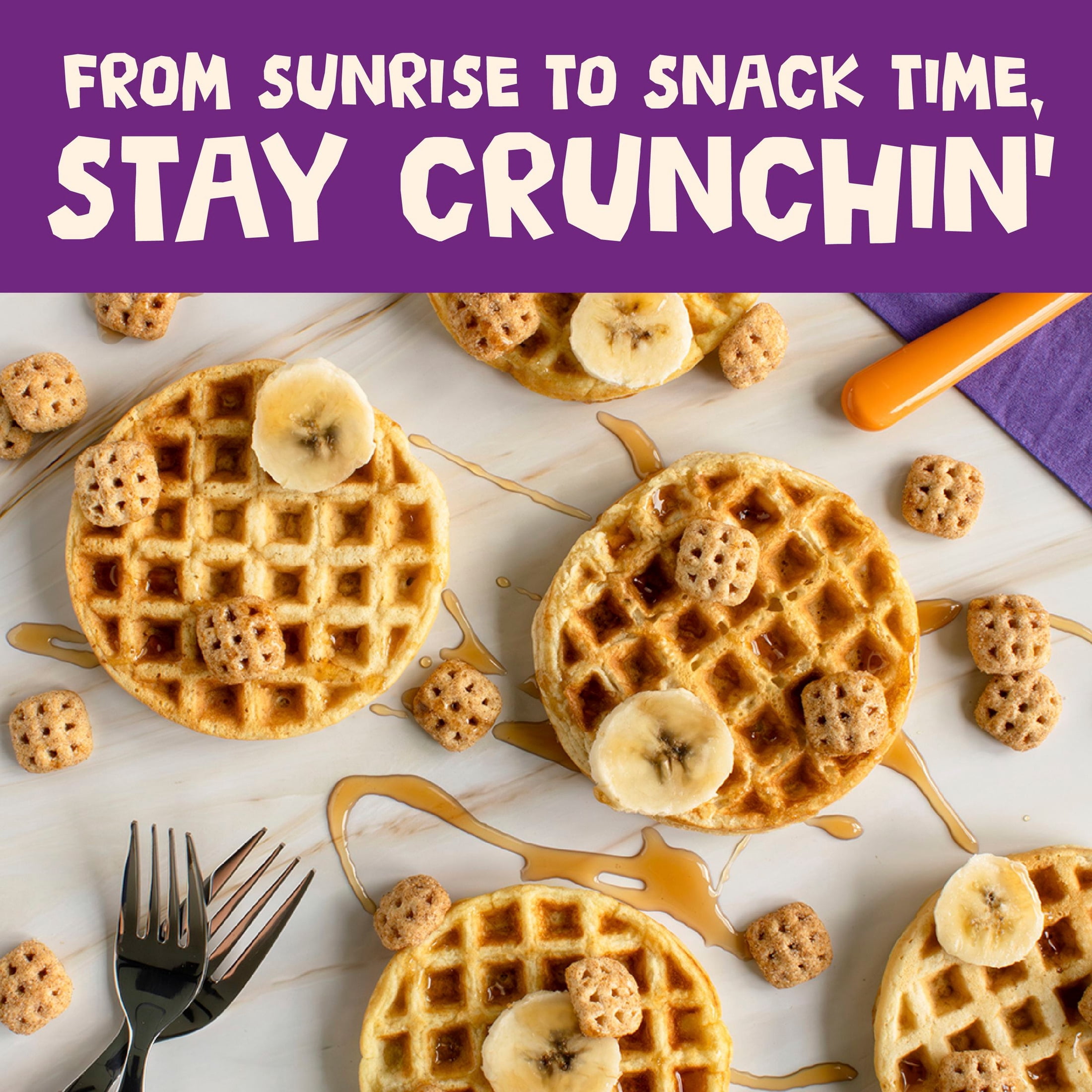 (3 pack) Cinnamon Toast Crunch Waffle Breakfast Cereal, Family Size, 18.2 oz