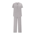thumbnail image 6 of Women's Casual V Neck Trousers Suit Set Comfortable Wear For Daily Outfits Vacation Outfits Versatile Stretch Pants Outfit For Spring Summer Fall Wide Leg Romper Overalls for Women plus Size Overall, 6 of 6