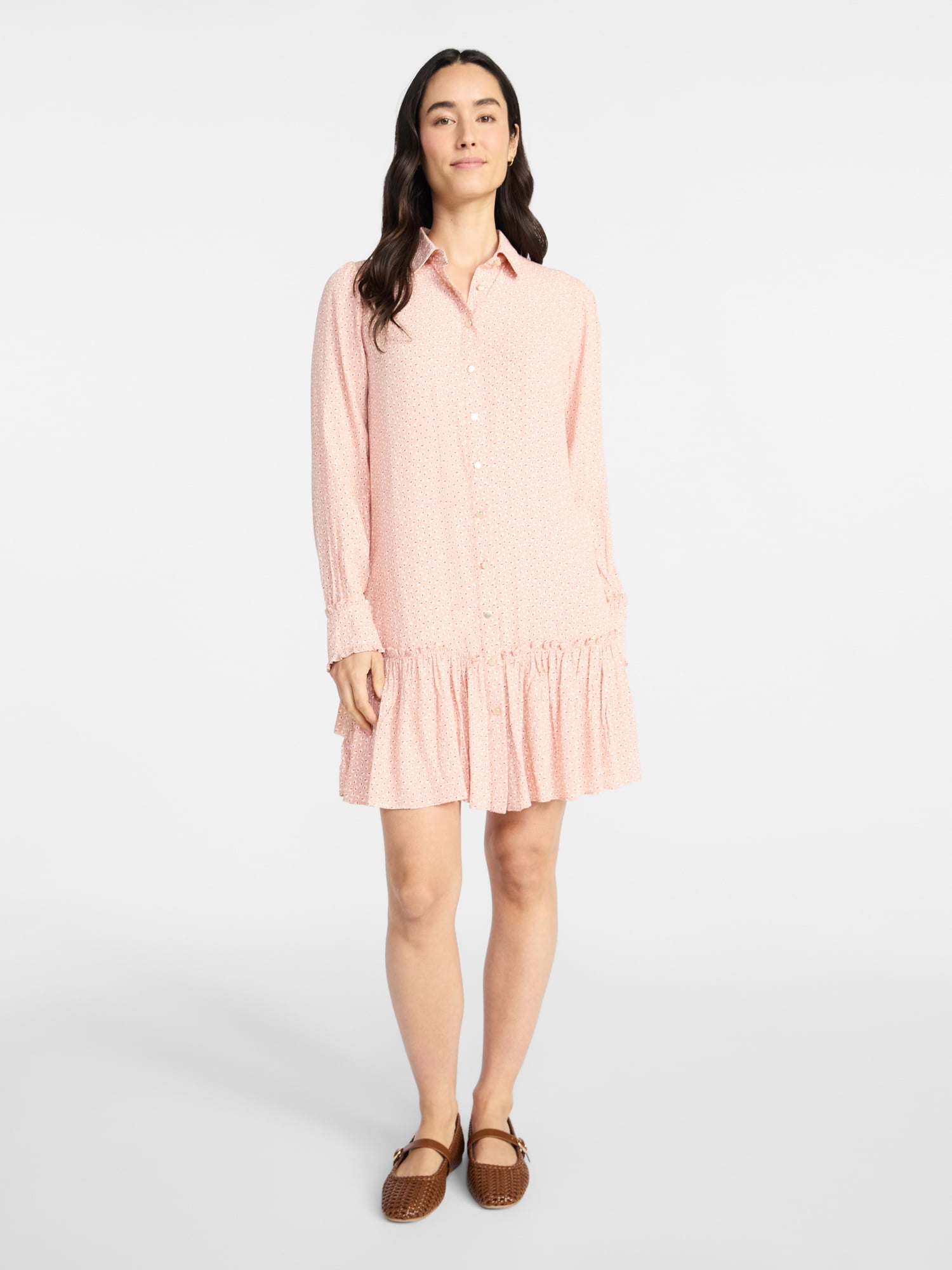 Time and Tru Women's Ruffle Mini Shirtdress, Sizes XS-XXXL