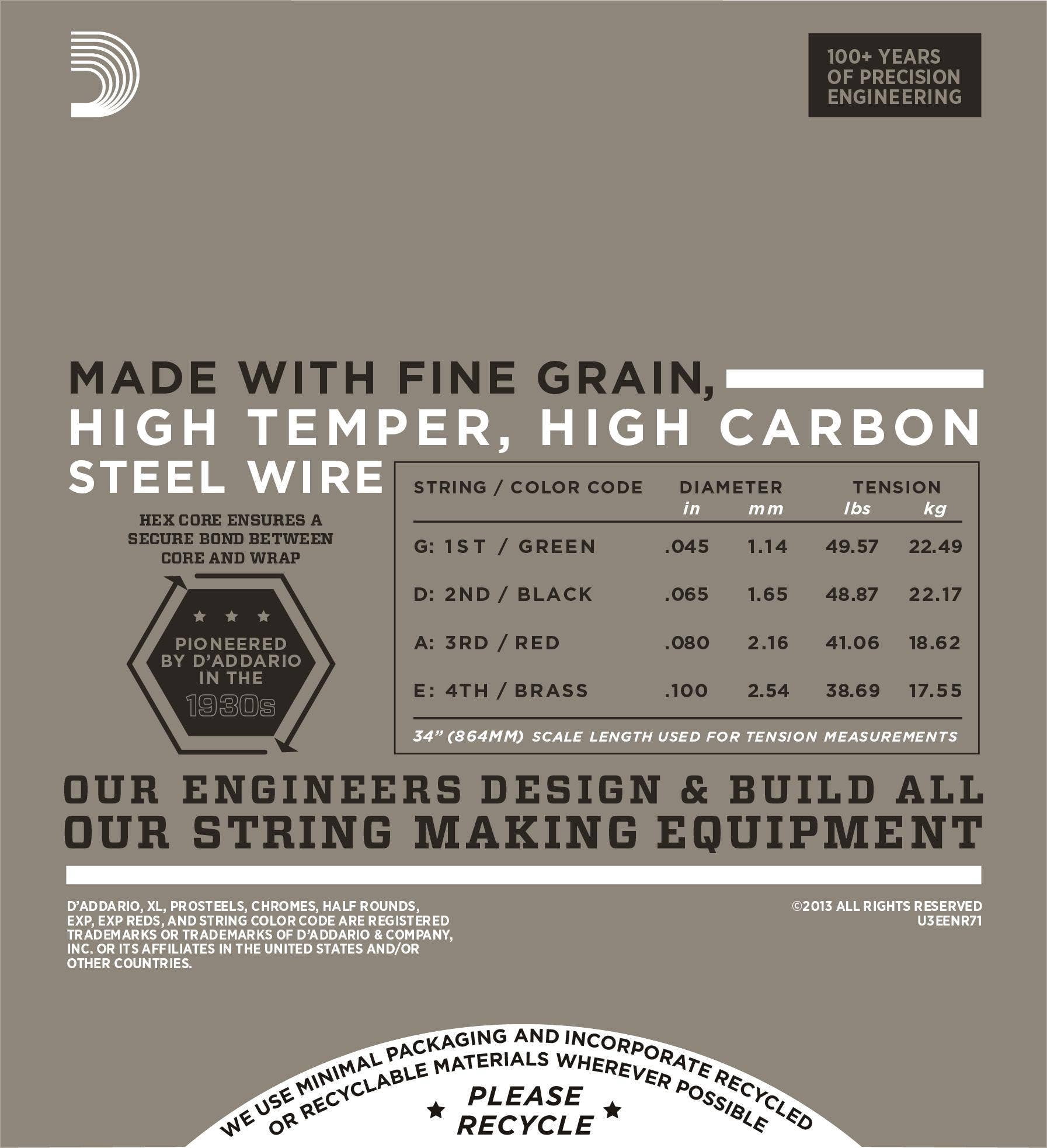 D'Addario ENR71 Half Round Bass Guitar Strings, Regular Light, 45-100, Long Scale