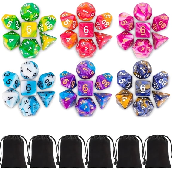 7pcs Polyhedral DND Dice, for Dungeons and Dragons,RPG,Role Playing Table Game, Blue&White