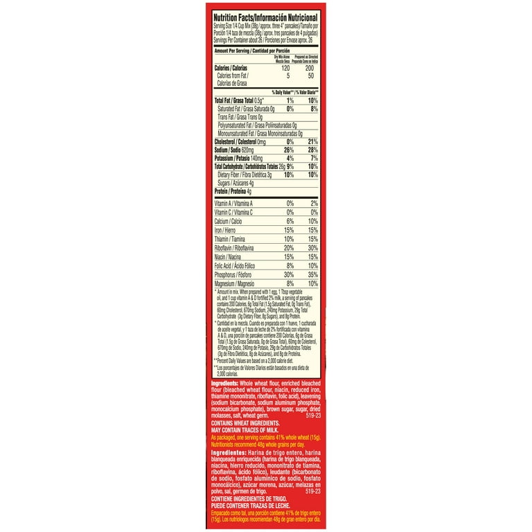 Aunt jemima whole 2024 wheat pancake mix