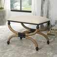 thumbnail image 2 of Maklaine Farmhouse MDF Iron Rope and Fabric Small Bench in Brown, 2 of 5