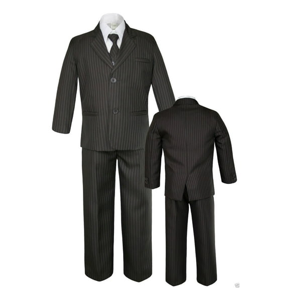NEW BABY TODDLER & BOY WEDDING Brown Pin Stripe FORMAL TUXEDO SUIT S M L XL-12