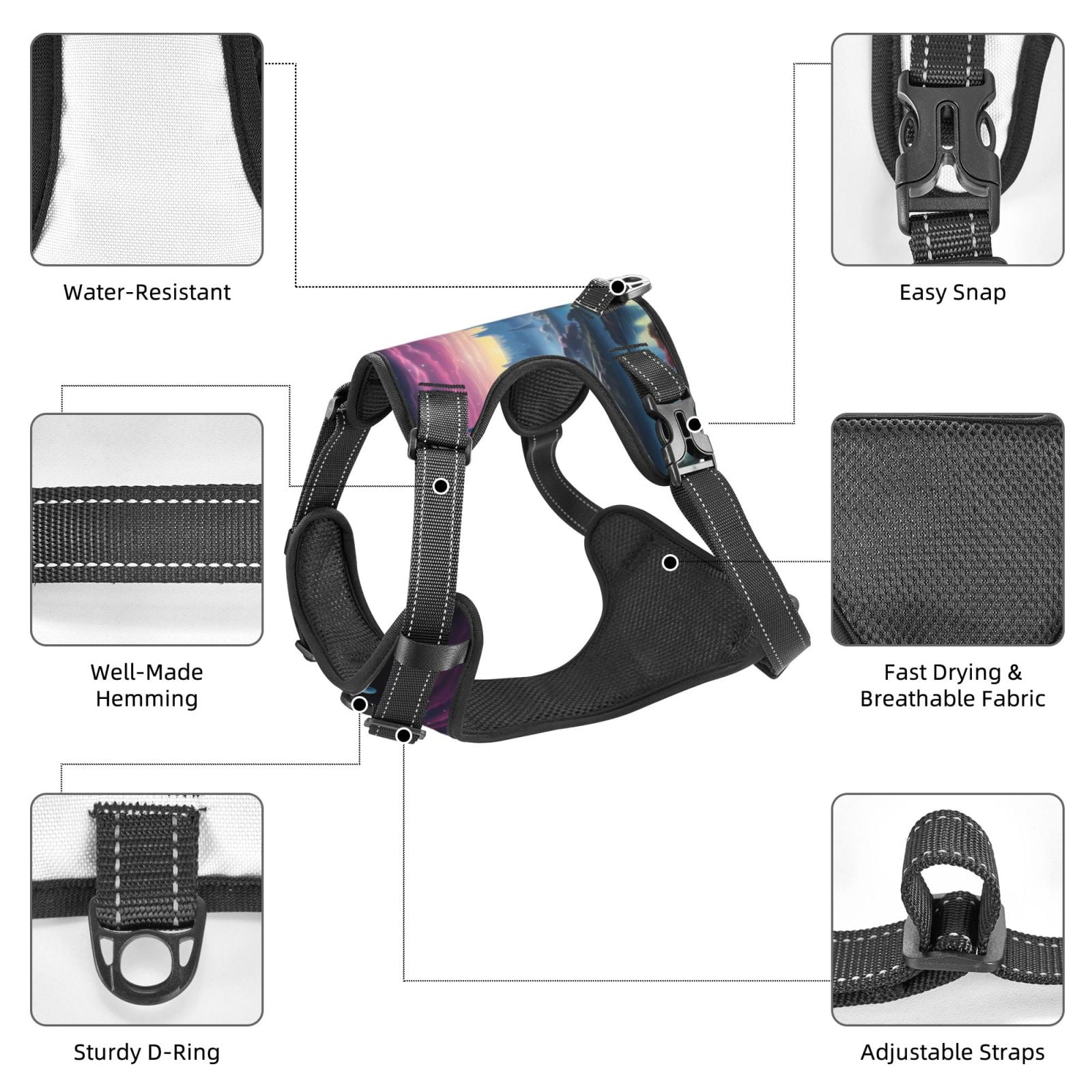 Vsdgher Fantasy Landscape Starry Night Dog Harness, No-Pull Pet Harness, Dog Vest, Pet Vest for Small to Large Dogs-Large