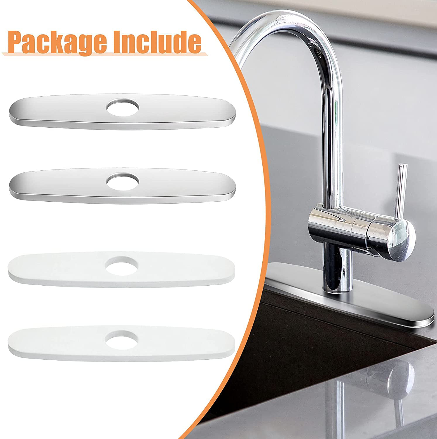 Yardwe Faucet Plate Kitchen Sink Faucet Hole Cover Stainless Steel Escutcheon Brushed Nickel Sink Deck Plate for Kitchen Bathroom Silver