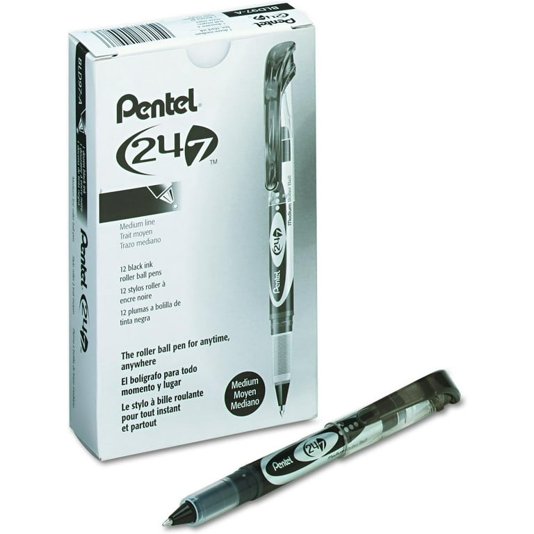 Pentel 24/7 Rollerball Pens - Medium Pen Point - 0.7 mm Pen Point Size - Black Water Based Ink - Black Barrel - Metal Tip - 1 Dozen Pentel 24/7 Rollerball Pens - Medium Pen Point - 0.7 mm Pen Point Size - Black Water Based Ink - Black Barrel - Metal Tip - 1 Dozen