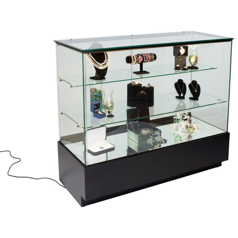 Displays2go CTRRVBLKB Spinning Glass Display Case with Halogen Top Lights -  Zen Merchandiser