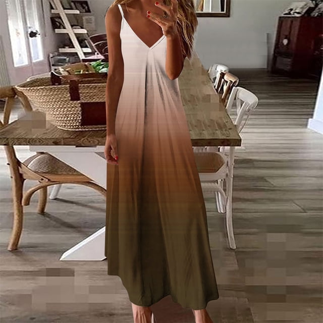 Liquidation d'Été 2025! Robe pour Femmes Grande Taille, Liquidation de Robes d'Été pour Femmes, Robe d'Été Décontractée pour Femmes à Plis Imprimée Camis Sans Manches à Col en V